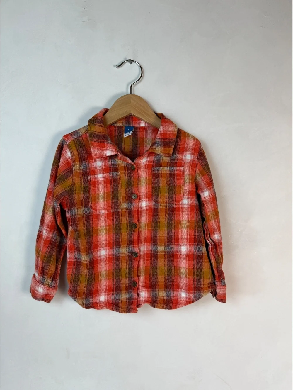 4T Old Navy Kids Orange Plaid Button-Up Shirt